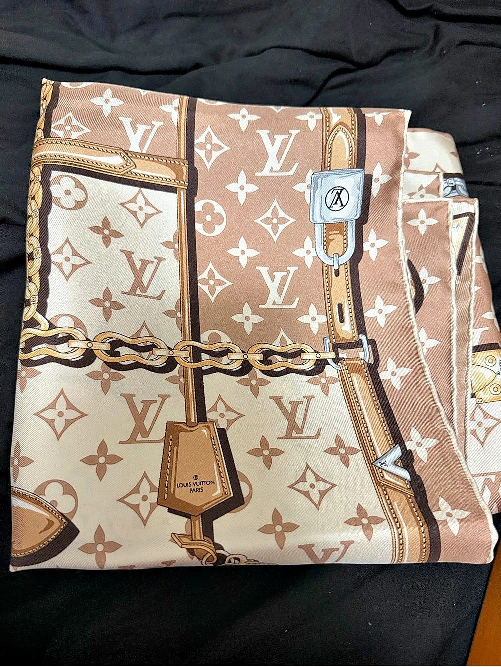 Louis Vuitton Monogram Confidential Square 90 Silk Scarf Brown & Beige